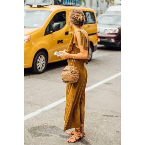 ZARA *BLOGGER FAV* Metallic Bronze Stripe Midi Dress Flutter Sleeve LARGE - Picture 3 of 10